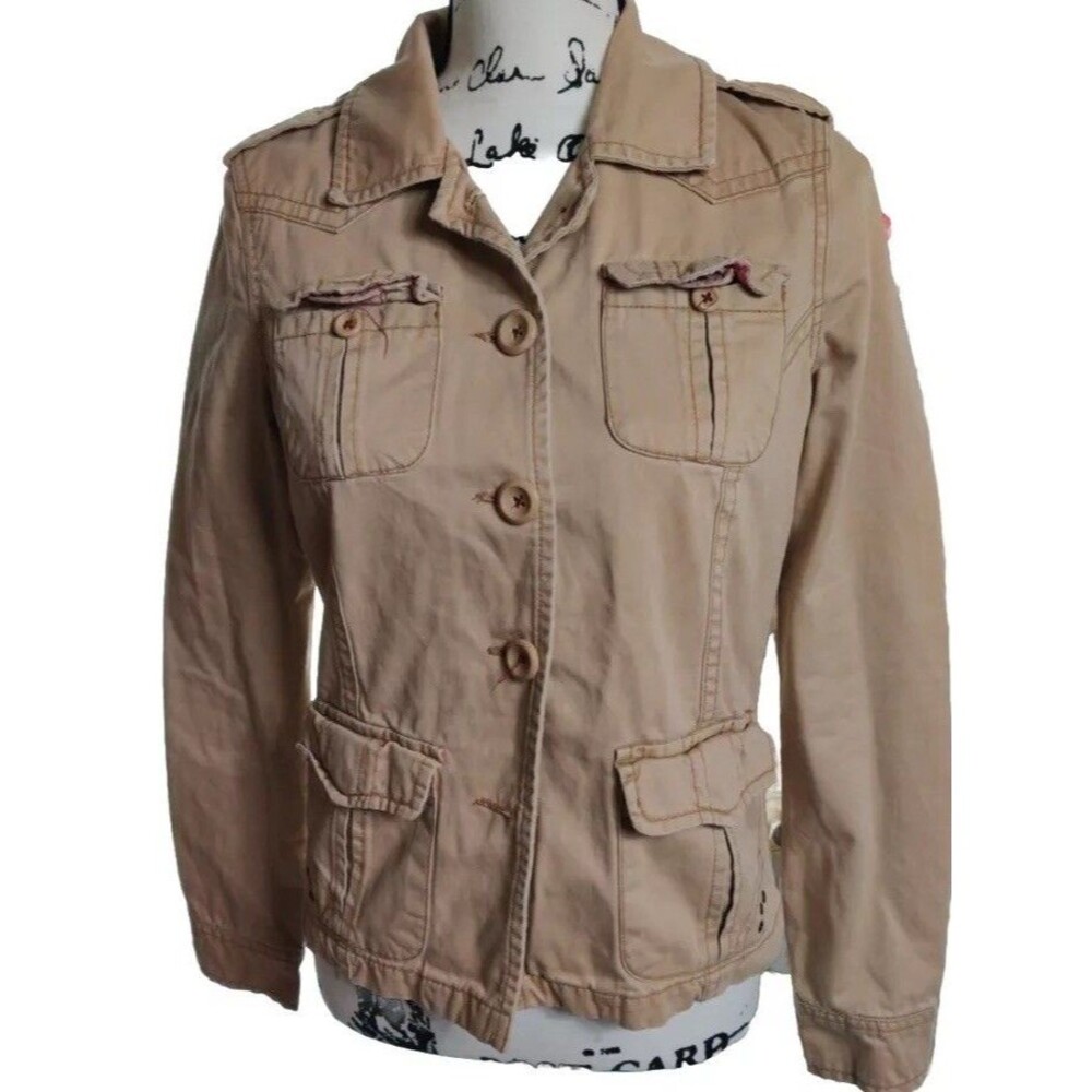 Aeropostal Lightweight Beige Short Jacket w Floral Lining  Women’s Size Small